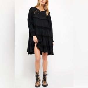 Free People NWT Piece of Your Heart Black Lace Tiered Tunic Dress Size M